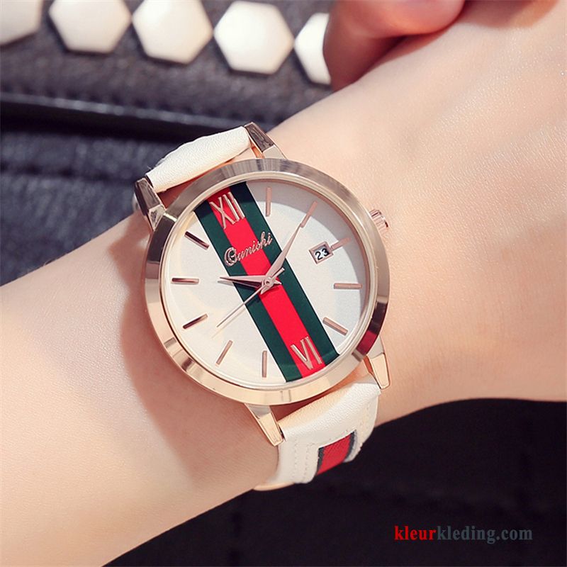 Student Quartz Horloge Dames Mode Kalender Riem Elegante Casual