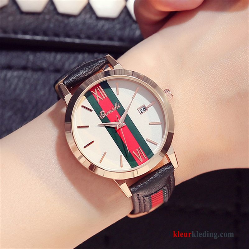 Student Quartz Horloge Dames Mode Kalender Riem Elegante Casual