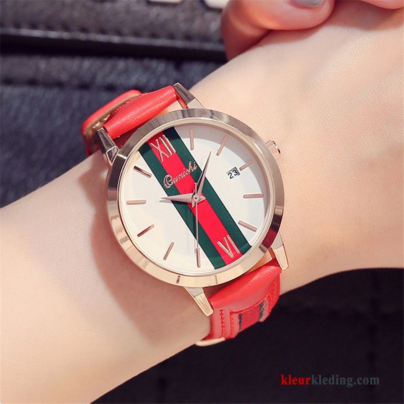 Student Quartz Horloge Dames Mode Kalender Riem Elegante Casual