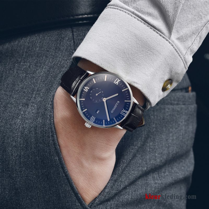 Student Trend Echt Leer Mode Horloge Lichtende Nachtwolken Heren Casual Blauw