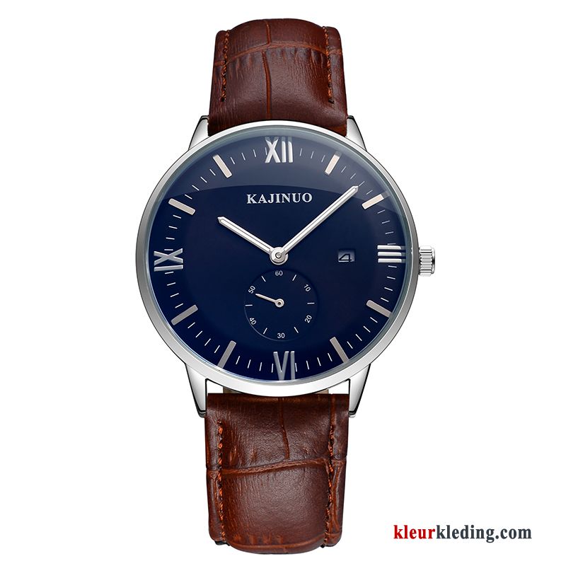 Student Trend Echt Leer Mode Horloge Lichtende Nachtwolken Heren Casual Blauw