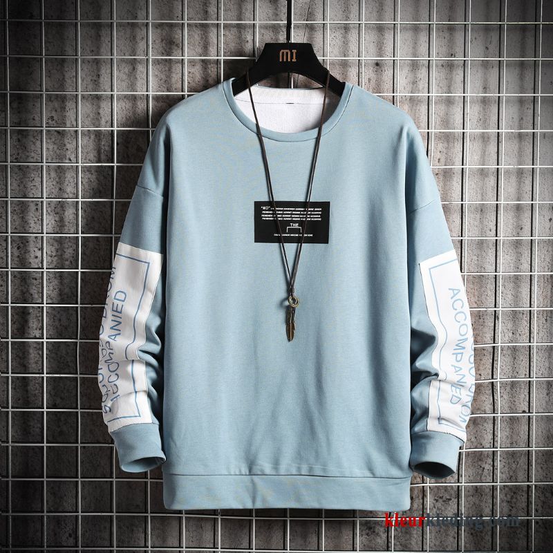 Student Trendy Merk Hoodie Ronde Hals T-shirt Lange Mouw Voorjaar Blauw Heren