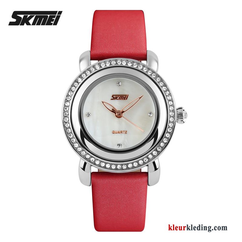 Student Waterdicht Eenvoudig Dames Horloge Mode Riem Strass Zwart