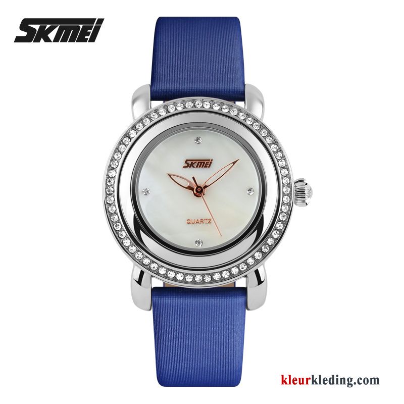 Student Waterdicht Eenvoudig Dames Horloge Mode Riem Strass Zwart