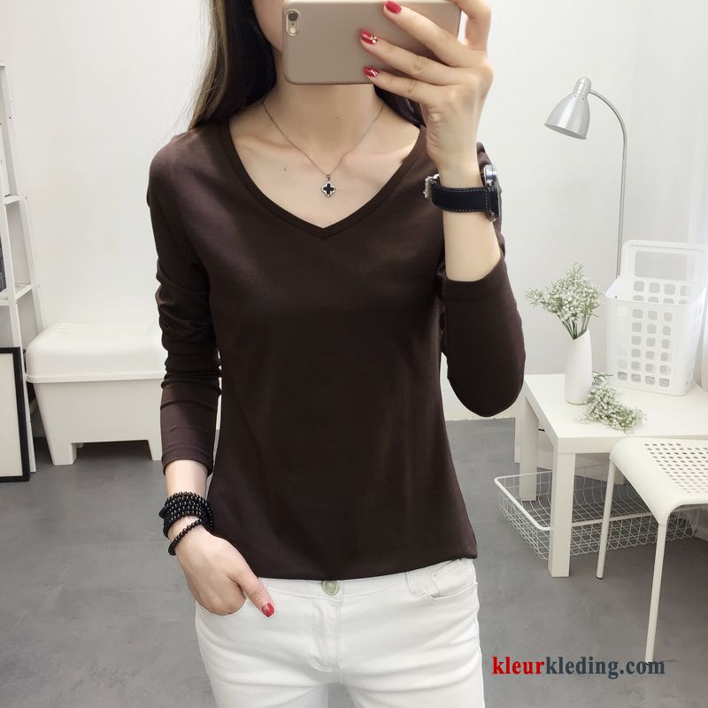 T-shirt Lange Mouw Bovenkleding Slim Fit Jasje Herfst Streep T-shirts Dames Onderhemd