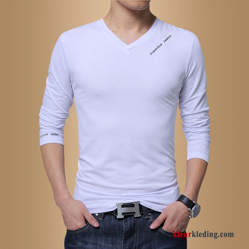 T-shirt Lange Mouw Heren Rood Slim Fit Jasje Trend Onderhemd Mannelijk