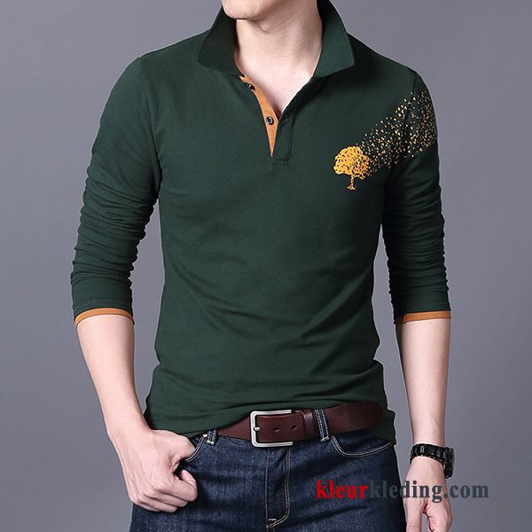 T-shirt Lange Mouw Hoge Kraag Heren Grote Maten 2018 Polo Groen Slim Fit Herfst