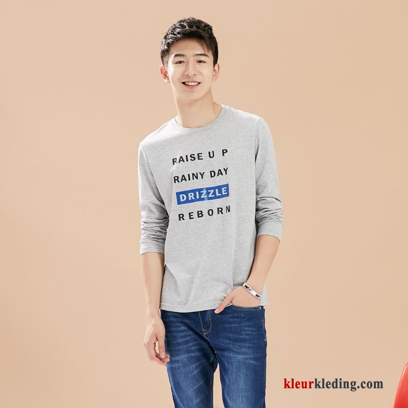 T-shirt Lange Mouw Jasje Heren Veelkleurig Letter Herfst Lange Mouwen Bedrukken Donkerblauw