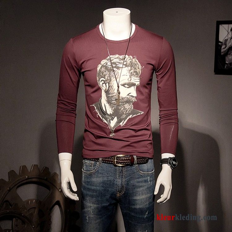 T-shirt Lange Mouw Lange Mouwen Bedrukken Trend Rood Jeugd Heren Onderhemd Nieuw