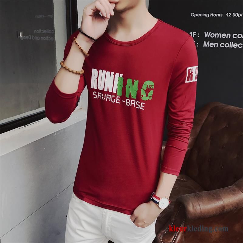 T-shirt Lange Mouw Lange Mouwen Blauw Effen Kleur Onderhemd Mannelijk Hoodie Slim Fit Heren