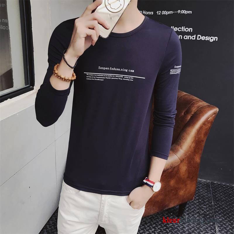 T-shirt Lange Mouw Lange Mouwen Blauw Effen Kleur Onderhemd Mannelijk Hoodie Slim Fit Heren