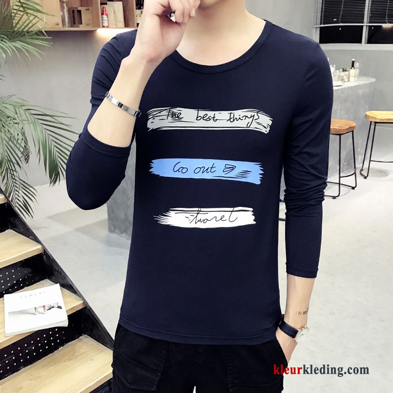 T-shirt Lange Mouw Lange Mouwen Blauw Effen Kleur Onderhemd Mannelijk Hoodie Slim Fit Heren