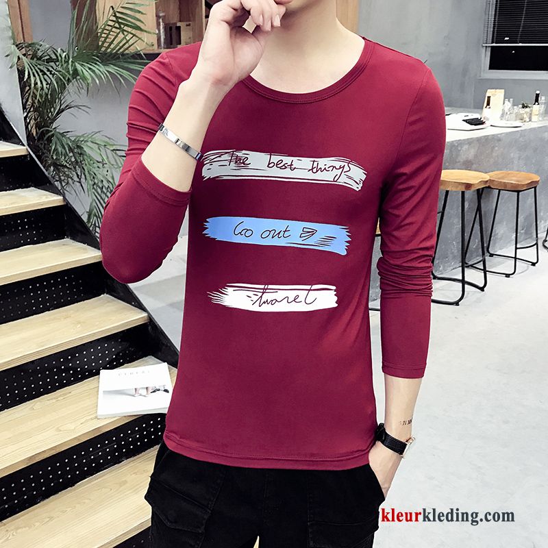 T-shirt Lange Mouw Lange Mouwen Blauw Effen Kleur Onderhemd Mannelijk Hoodie Slim Fit Heren