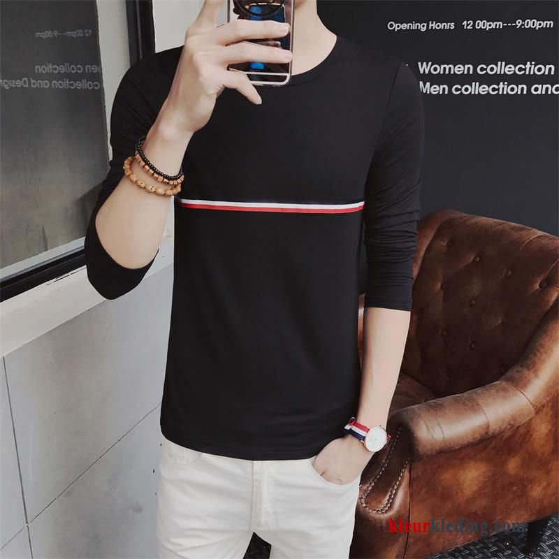 T-shirt Lange Mouw Lange Mouwen Blauw Effen Kleur Onderhemd Mannelijk Hoodie Slim Fit Heren