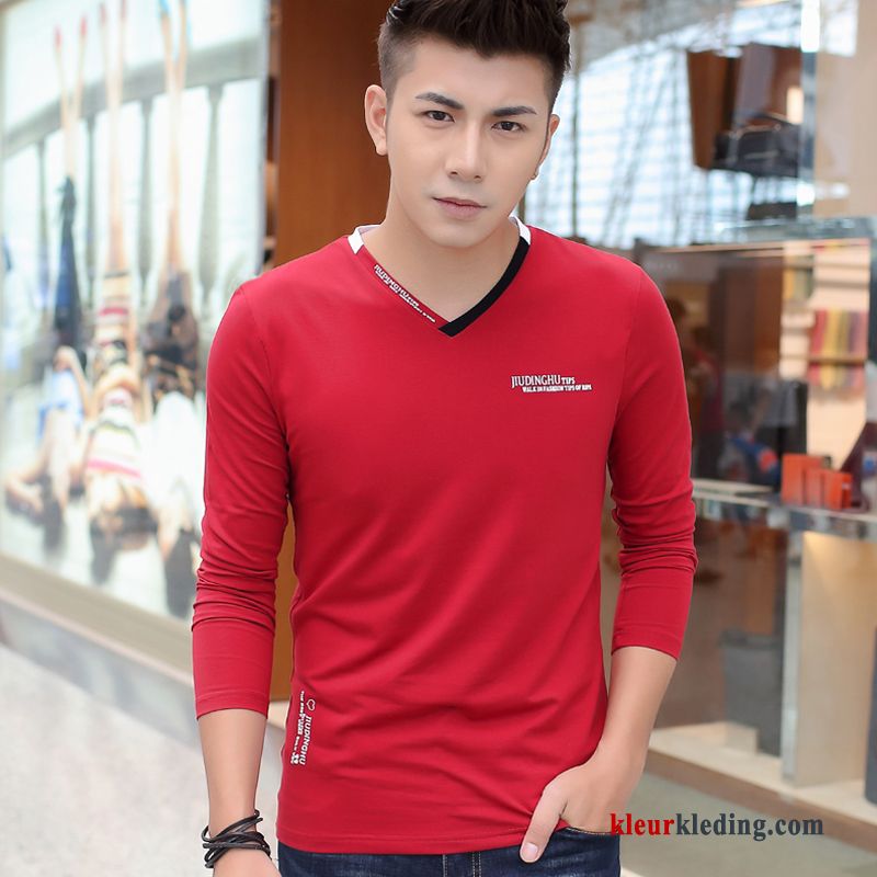 T-shirt Lange Mouw Lange Mouwen Mannelijk Casual Heren Mini Onderhemd Slim Fit Rood