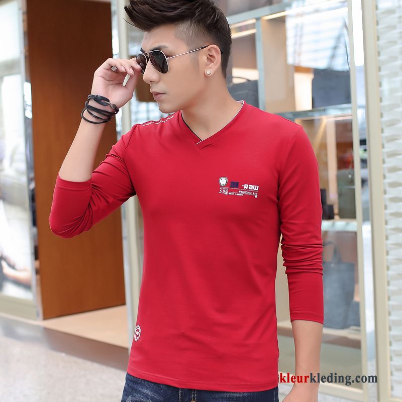 T-shirt Lange Mouw Lange Mouwen Mannelijk Casual Heren Mini Onderhemd Slim Fit Rood