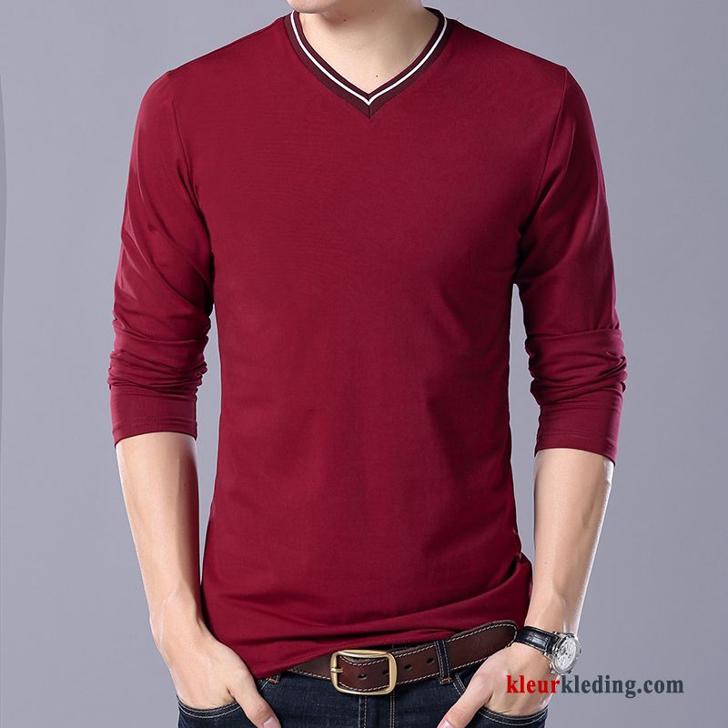 T-shirt Lange Mouw Onderhemd Mannelijk Rood Heren Jeugd Slim Fit Lange Mouwen Casual