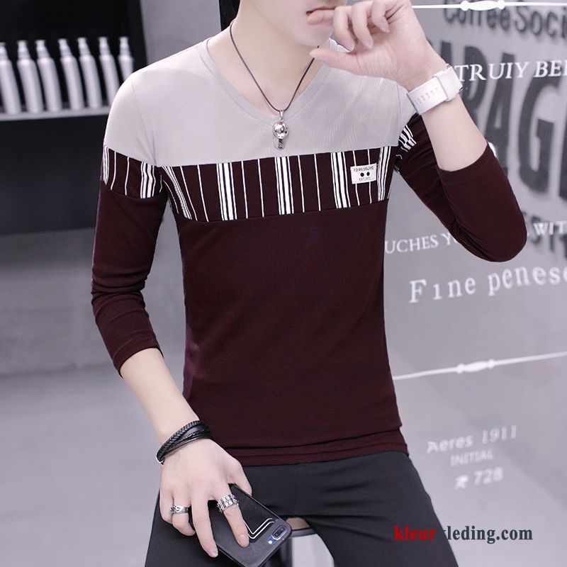 T-shirt Lange Mouw V Hals Rood Hoodie Jasje Onderhemd Heren Bovenkleding Trend