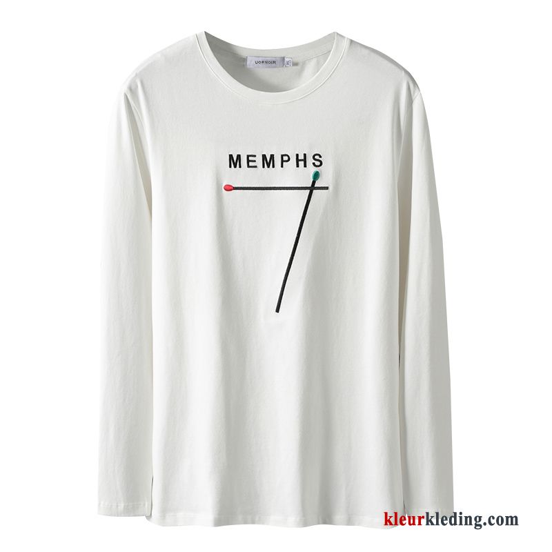 T-shirt Lange Mouw Zwart Effen Kleur Heren Trendy Merk Herfst Letter Mannelijk Lange Mouwen