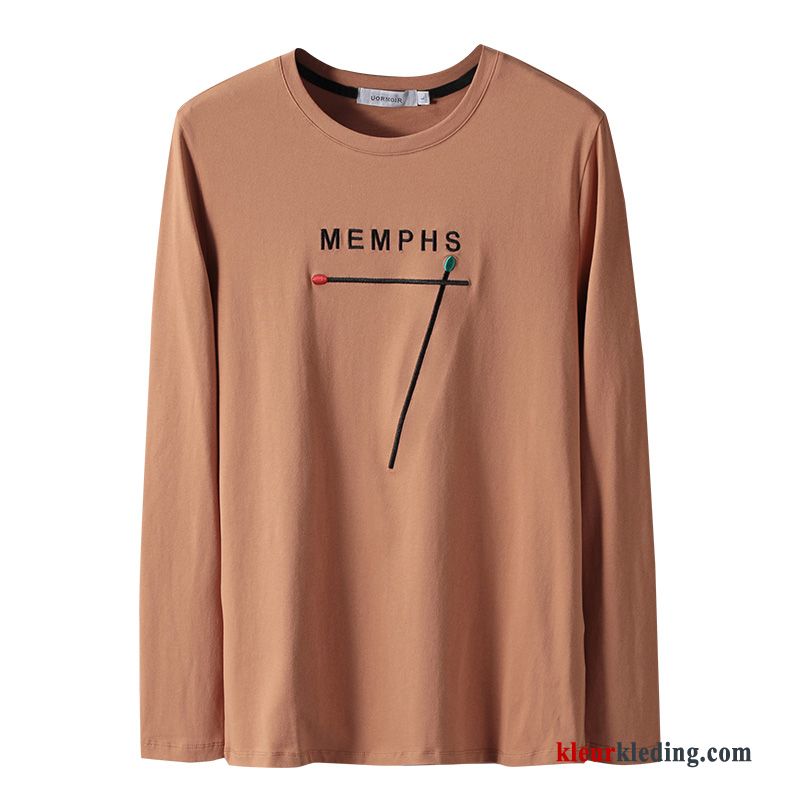 T-shirt Lange Mouw Zwart Effen Kleur Heren Trendy Merk Herfst Letter Mannelijk Lange Mouwen