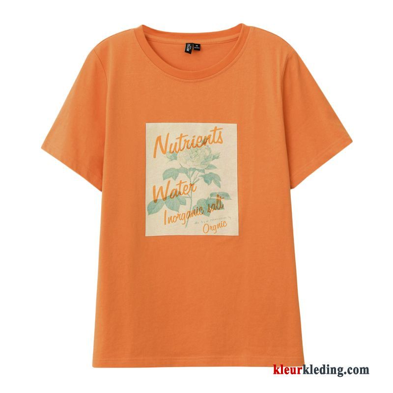 T-shirts Dames Korte Mouw Losse Zomer Jasje Nieuw Bedrukken Oranje