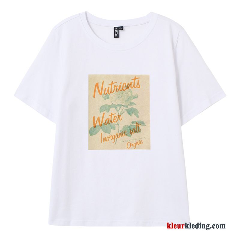 T-shirts Dames Korte Mouw Losse Zomer Jasje Nieuw Bedrukken Oranje