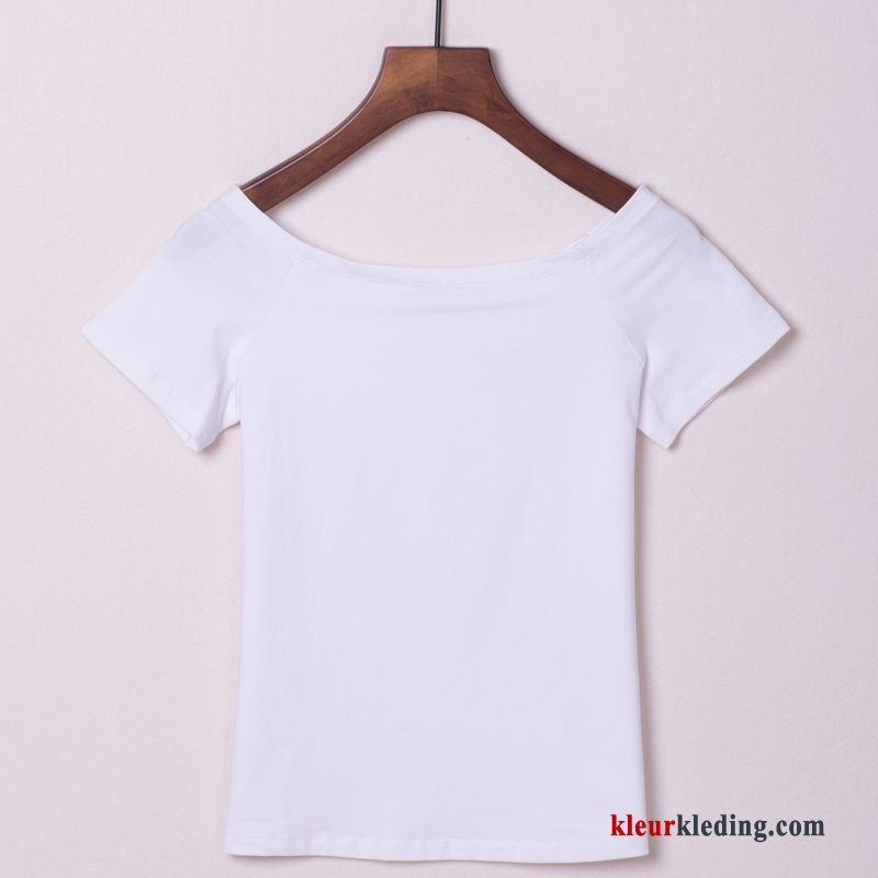 T-shirts Halve Mouw Strapless Effen Kleur Slim Fit Jasje Korte Mouw Dames Zwart