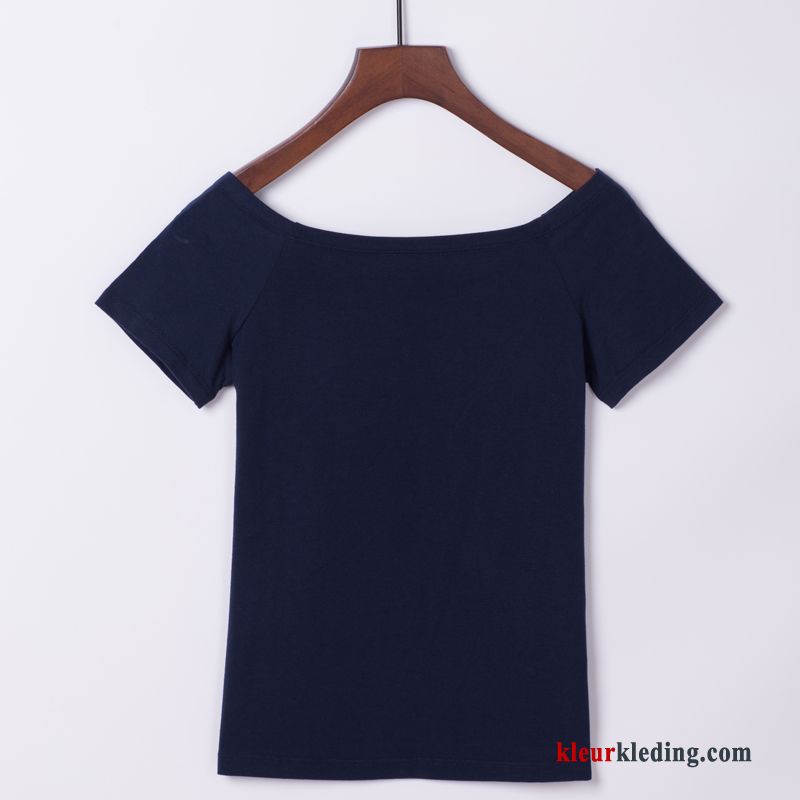 T-shirts Halve Mouw Strapless Effen Kleur Slim Fit Jasje Korte Mouw Dames Zwart