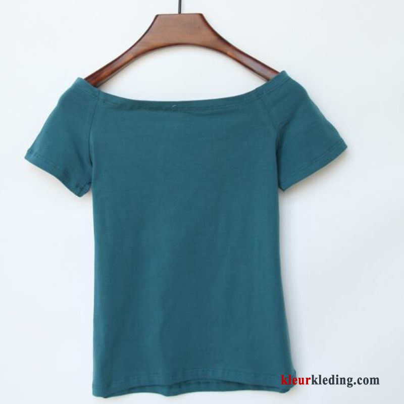 T-shirts Halve Mouw Strapless Effen Kleur Slim Fit Jasje Korte Mouw Dames Zwart