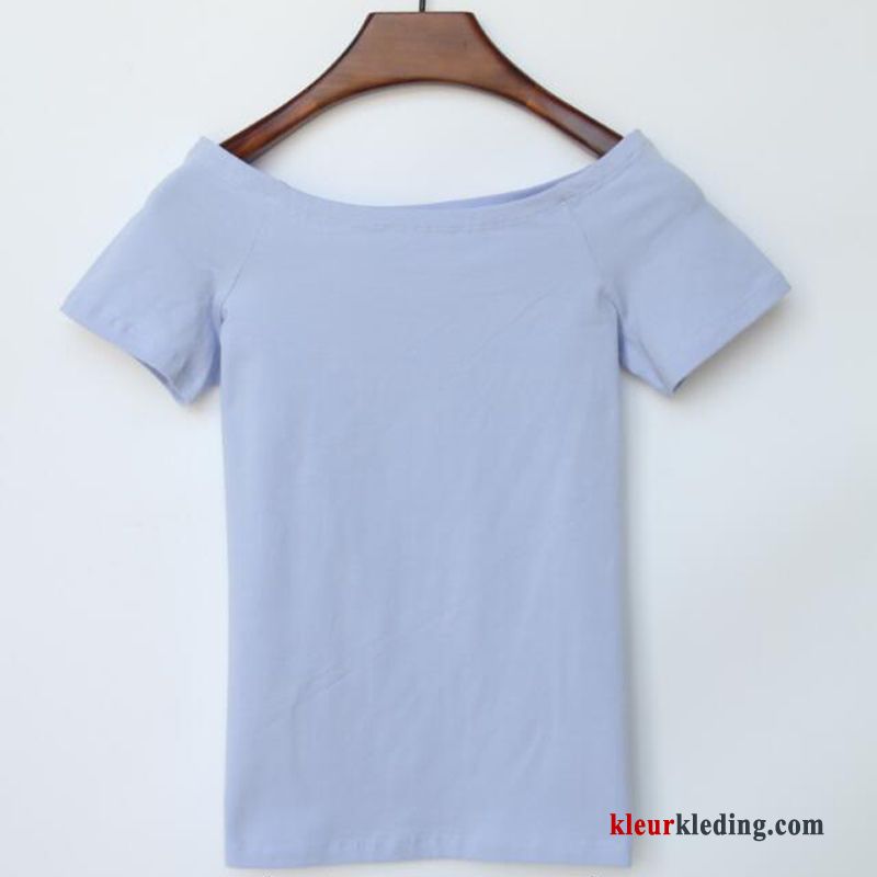 T-shirts Halve Mouw Strapless Effen Kleur Slim Fit Jasje Korte Mouw Dames Zwart