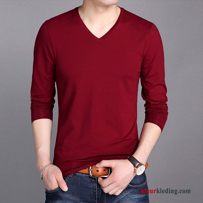 T-shirts Heren Mannelijk Slim Fit Effen Kleur Trend Wit Onderhemd Herfst