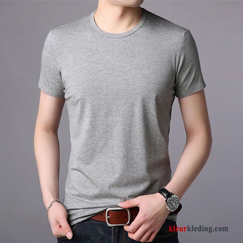 T-shirts Heren Mannelijk Slim Fit Effen Kleur Trend Wit Onderhemd Herfst