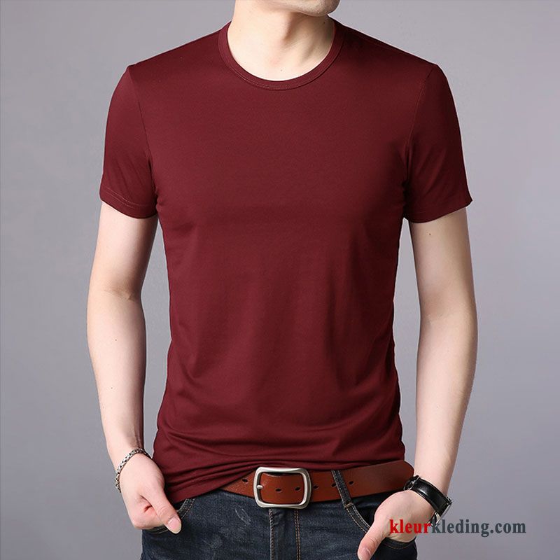 T-shirts Heren Mannelijk Slim Fit Effen Kleur Trend Wit Onderhemd Herfst