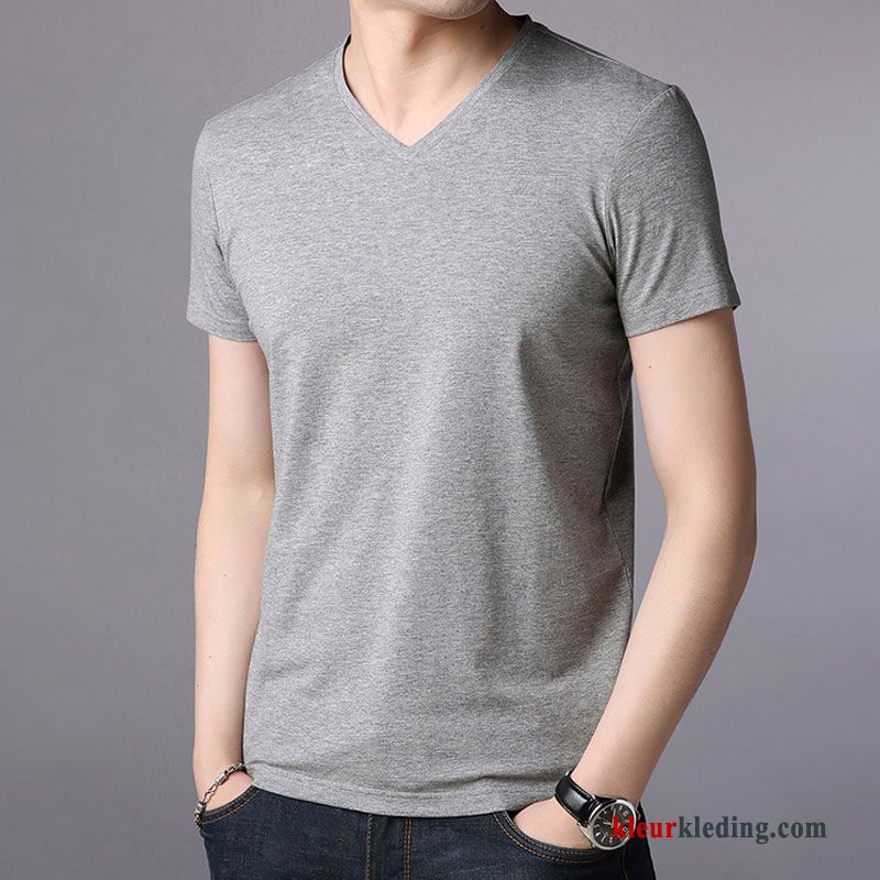 T-shirts Heren Mannelijk Slim Fit Effen Kleur Trend Wit Onderhemd Herfst