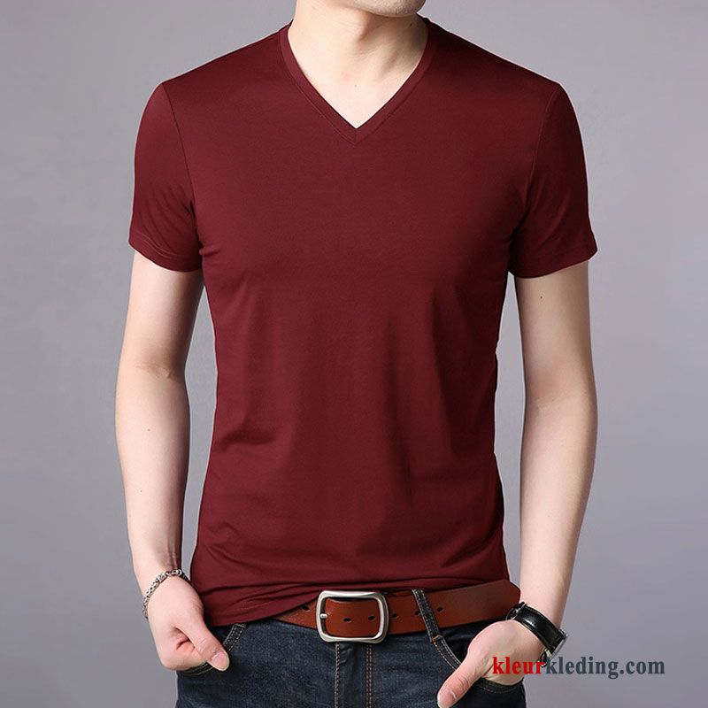 T-shirts Heren Mannelijk Slim Fit Effen Kleur Trend Wit Onderhemd Herfst