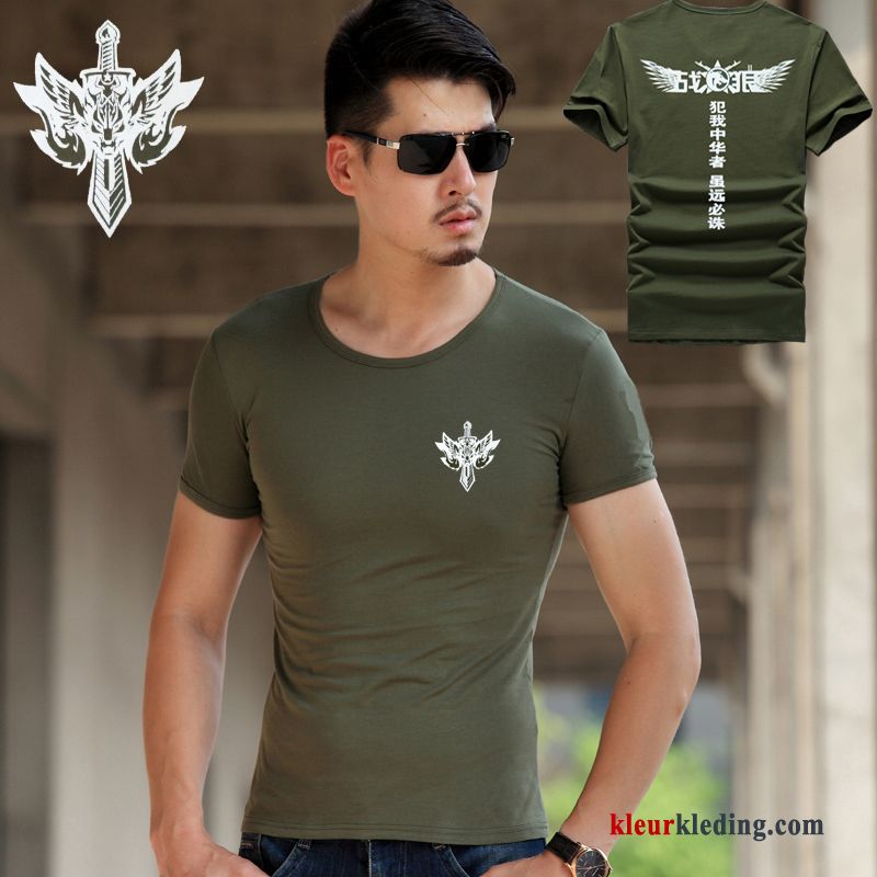 T-shirts Skinny Camouflage Borduurwerk Zomer Heren Korte Mouw Luipaard Groen