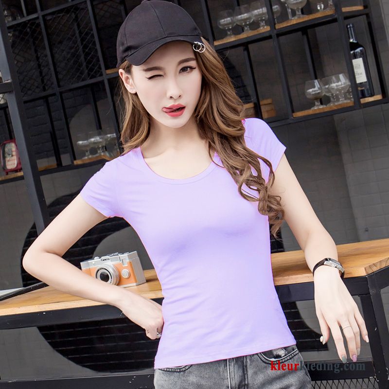 T-shirts Skinny Onderhemd Effen Kleur Zwart Slim Fit Korte Mouw Halve Mouw Zomer Dames