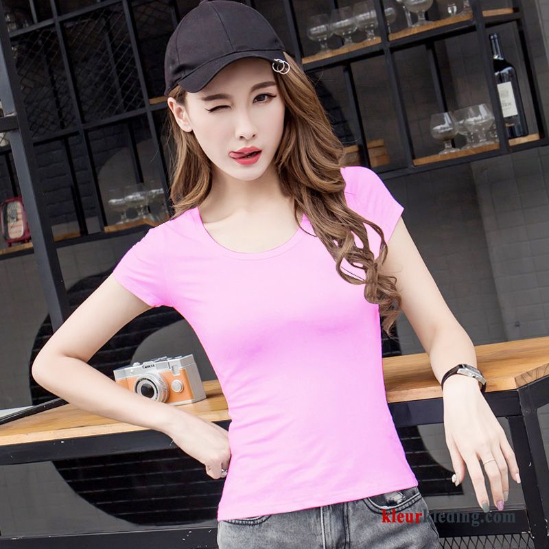 T-shirts Skinny Onderhemd Effen Kleur Zwart Slim Fit Korte Mouw Halve Mouw Zomer Dames