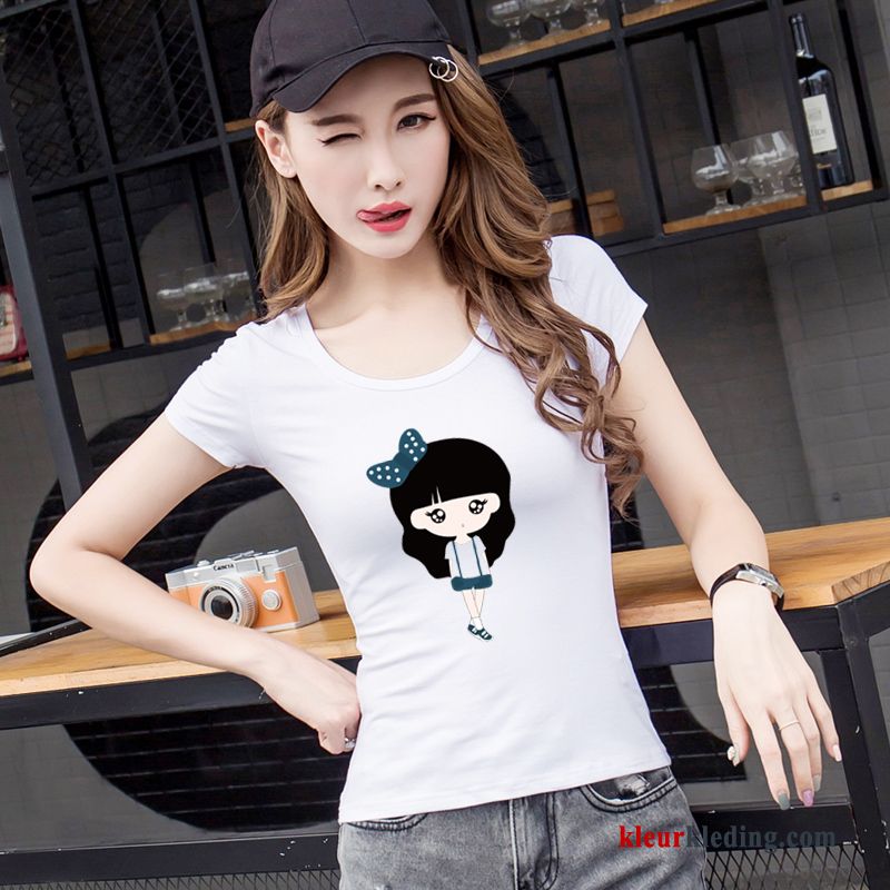 T-shirts Skinny Onderhemd Effen Kleur Zwart Slim Fit Korte Mouw Halve Mouw Zomer Dames