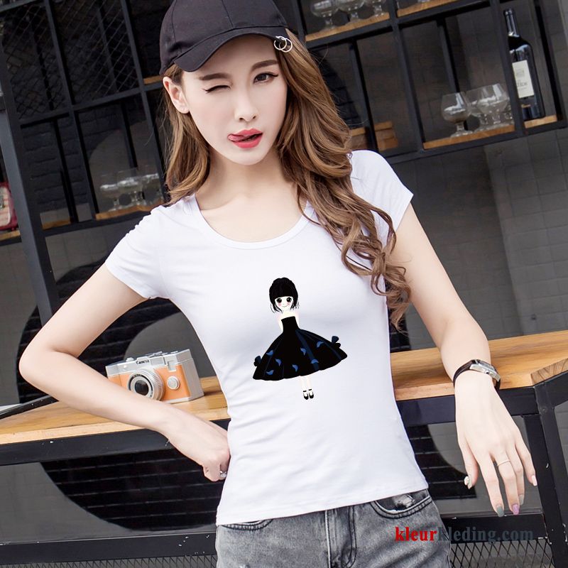 T-shirts Skinny Onderhemd Effen Kleur Zwart Slim Fit Korte Mouw Halve Mouw Zomer Dames