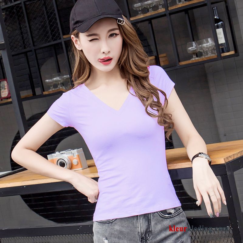 T-shirts Skinny Onderhemd Effen Kleur Zwart Slim Fit Korte Mouw Halve Mouw Zomer Dames