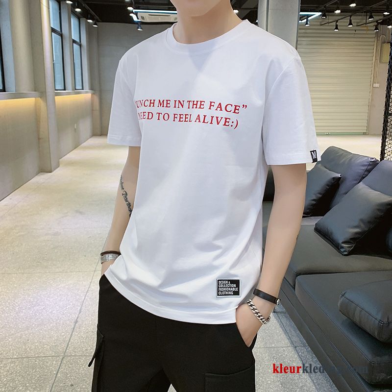 T-shirts Student Losse Mannelijk Nieuw Jasje Korte Mouw Trendy Merk Zomer Heren Abrikoos Kleur
