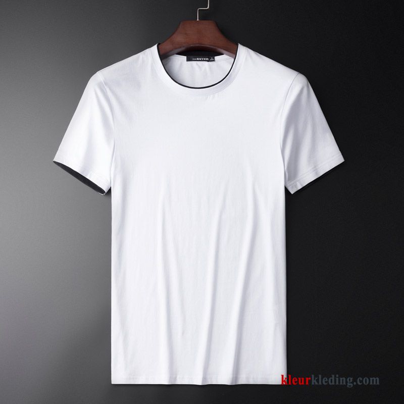 T-shirts Trend Elastiek Wit Heren Ronde Hals Effen Kleur Zwart Zomer