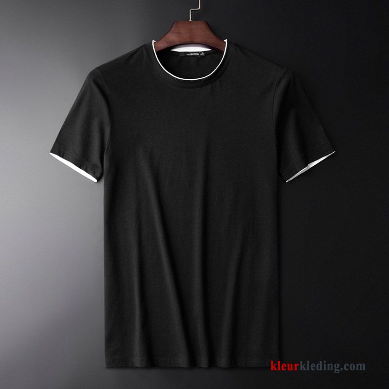 T-shirts Trend Elastiek Wit Heren Ronde Hals Effen Kleur Zwart Zomer