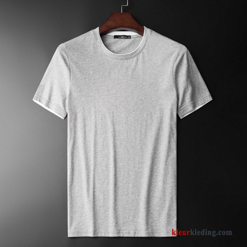 T-shirts Trend Elastiek Wit Heren Ronde Hals Effen Kleur Zwart Zomer