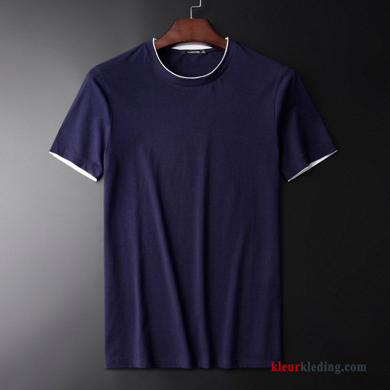 T-shirts Trend Elastiek Wit Heren Ronde Hals Effen Kleur Zwart Zomer