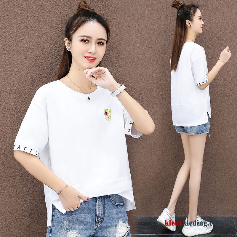 T-shirts Trend Geel Korte Mouw Casual Jasje Hoge Taille Ronde Hals Dames