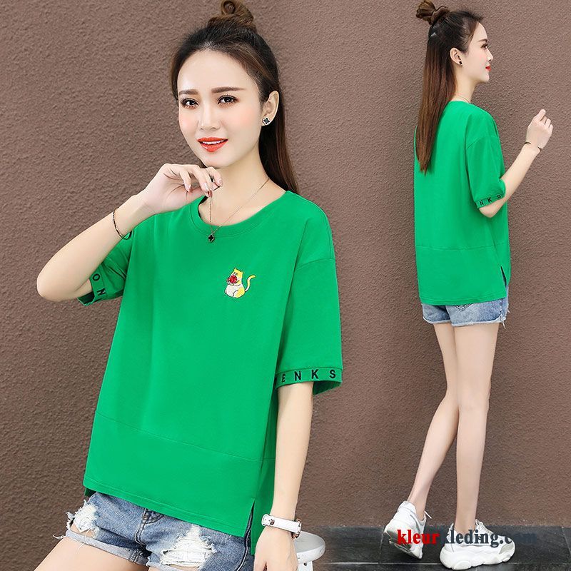 T-shirts Trend Geel Korte Mouw Casual Jasje Hoge Taille Ronde Hals Dames