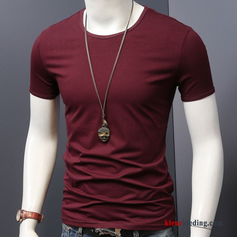 T-shirts Wit Onderhemd Zomer Jasje Heren Effen Kleur Halve Mouw Slim Fit