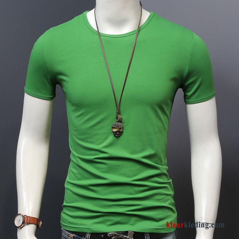 T-shirts Wit Onderhemd Zomer Jasje Heren Effen Kleur Halve Mouw Slim Fit